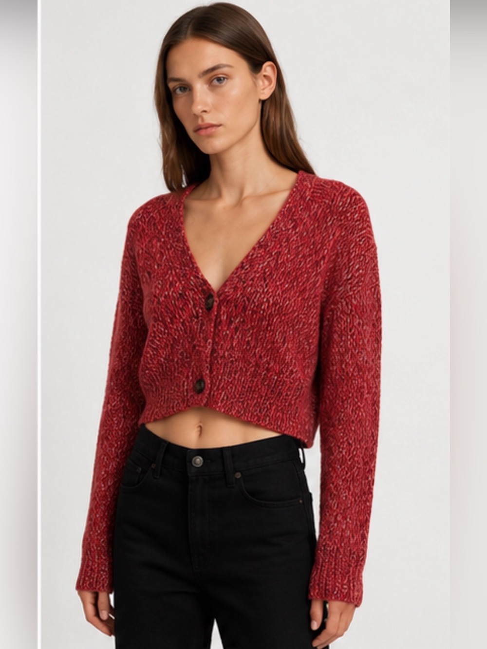 Helmut Lang Shrunken Cardigan XL Raspberry Mouline Wool Cashmere Cropped